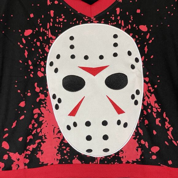 Friday The 13th Jersey Mens S Black Jason Voorhees Hockey Mask Halloween Shirt - Picture 3 of 12